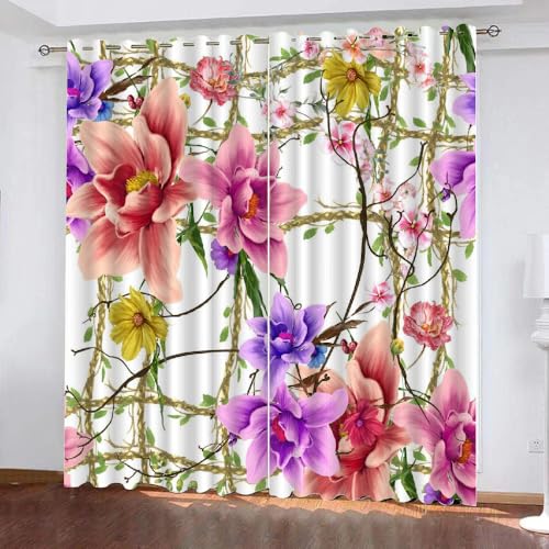 HABEAT 3D Blumen Vorhänge Abdunkelnde Blumen Kindervorhänge Vorhang mit ösen 2er Set Gardinen Blickdicht Verdunkelungs für Kinderzimmer Schlafzimmer Wohnzimmer B 110 X H 95 cm（Stil 28-9） von HABEAT