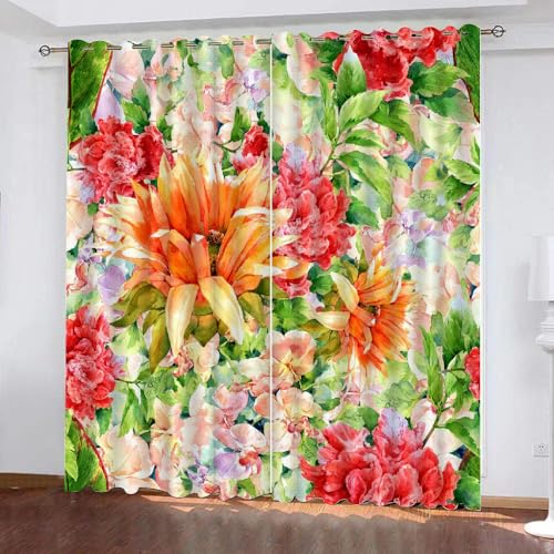 HABEAT 3D Blumen Vorhänge Abdunkelnde Blumen Kindervorhänge Vorhang mit ösen 2er Set Gardinen Blickdicht Verdunkelungs für Kinderzimmer Schlafzimmer Wohnzimmer B 150 X H 166 cm（Stil 21-3） von HABEAT