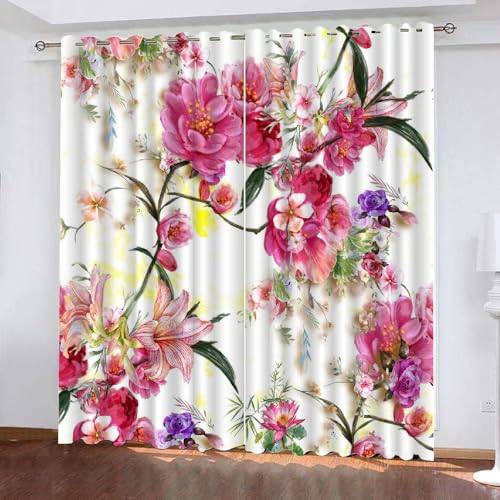 HABEAT 3D Blumen Vorhänge Abdunkelnde Blumen Kindervorhänge Vorhang mit ösen 2er Set Gardinen Blickdicht Verdunkelungs für Kinderzimmer Schlafzimmer Wohnzimmer B 150 X H 166 cm（Stil 22-7） von HABEAT