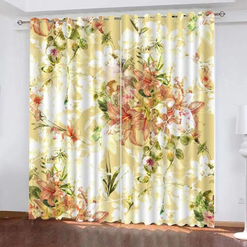 HABEAT 3D Blumen Vorhänge Abdunkelnde Blumen Kindervorhänge Vorhang mit ösen 2er Set Gardinen Blickdicht Verdunkelungs für Kinderzimmer Schlafzimmer Wohnzimmer B 150 X H 166 cm（Stil 23-6） von HABEAT