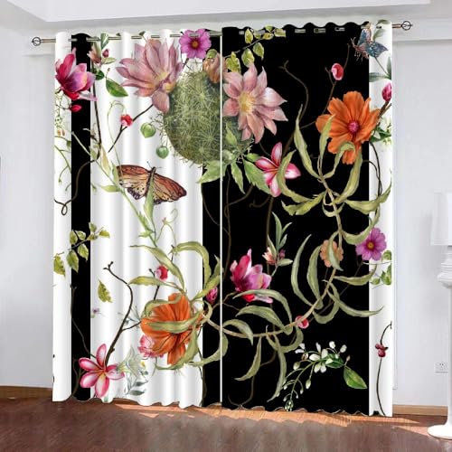 HABEAT 3D Blumen Vorhänge Abdunkelnde Blumen Kindervorhänge Vorhang mit ösen 2er Set Gardinen Blickdicht Verdunkelungs für Kinderzimmer Schlafzimmer Wohnzimmer B 150 X H 166 cm（Stil 29-1） von HABEAT