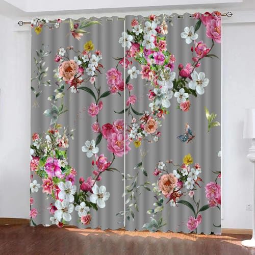 HABEAT 3D Blumen Vorhänge Abdunkelnde Blumen Kindervorhänge Vorhang mit ösen 2er Set Gardinen Blickdicht Verdunkelungs für Kinderzimmer Schlafzimmer Wohnzimmer B 150 X H 166 cm（Stil 30-7） von HABEAT