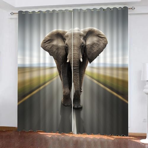 HABEAT 3D Elefant Vorhang Abdunkelnde Elefant Polyester Vorhänge mit ösen 2er Set Gardinen Blickdicht Verdunkelungs Geräuschreduzierung für Schlafzimmer Wohnzimmer B 220 X H 215 cm（Stil 17-5） von HABEAT