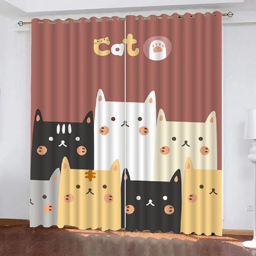 HABEAT 3D Katze Vorhang Abdunkelnde Cartoon Katze Polyester Vorhänge mit ösen 2er Set Gardinen Blickdicht Verdunkelungs Geräuschreduzierung für Schlafzimmer Wohnzimmer B 220 X H 215 cm（Stil 14-5） von HABEAT