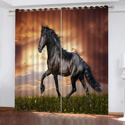 HABEAT 3D Pferd Gardinen Abdunkelnde Tiere Pferd Kindervorhänge Vorhang mit ösen 2er Set Vorhänge Blickdicht Verdunkelungs für Kinderzimmer Schlafzimmer Wohnzimmer B 140 X H 160 cm（Stil 1-3） von HABEAT