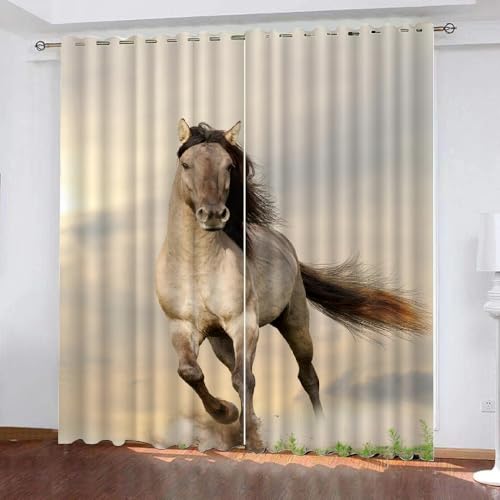 HABEAT 3D Pferd Gardinen Abdunkelnde Tiere Pferd Kindervorhänge Vorhang mit ösen 2er Set Vorhänge Blickdicht Verdunkelungs für Kinderzimmer Schlafzimmer Wohnzimmer B 140 X H 160 cm（Stil 3-3） von HABEAT