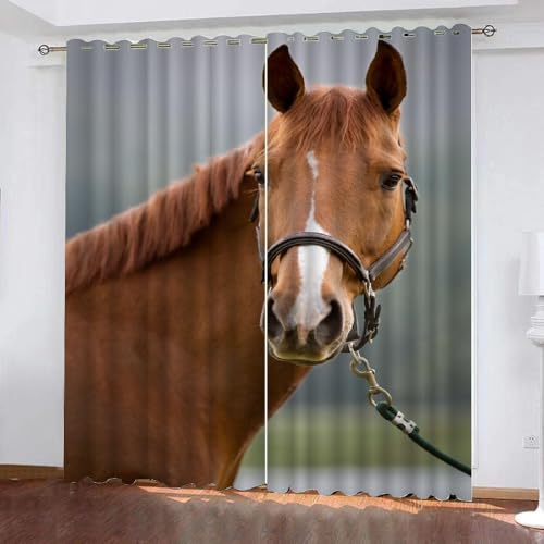 HABEAT 3D Pferd Gardinen Abdunkelnde Tiere Pferd Kindervorhänge Vorhang mit ösen 2er Set Vorhänge Blickdicht Verdunkelungs für Kinderzimmer Schlafzimmer Wohnzimmer B 140 X H 160 cm（Stil 9-2） von HABEAT