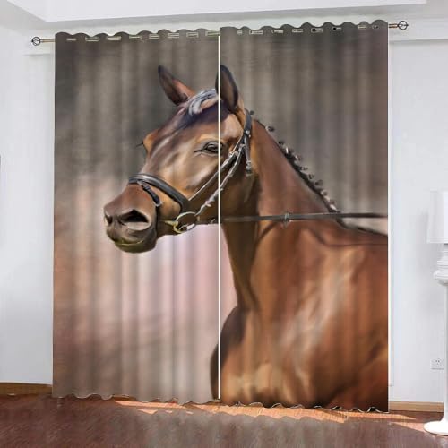 HABEAT 3D Pferd Gardinen Abdunkelnde Tiere Pferd Kindervorhänge Vorhang mit ösen 2er Set Vorhänge Blickdicht Verdunkelungs für Kinderzimmer Schlafzimmer Wohnzimmer B 200 X H 160 cm（Stil 4-1） von HABEAT