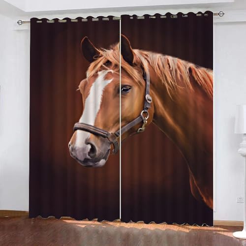 HABEAT 3D Pferd Gardinen Abdunkelnde Tiere Pferd Kindervorhänge Vorhang mit ösen 2er Set Vorhänge Blickdicht Verdunkelungs für Kinderzimmer Schlafzimmer Wohnzimmer B 200 X H 160 cm（Stil 4-2） von HABEAT