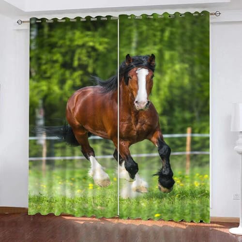 HABEAT 3D Pferd Gardinen Abdunkelnde Tiere Pferd Kindervorhänge Vorhang mit ösen 2er Set Vorhänge Blickdicht Verdunkelungs für Kinderzimmer Schlafzimmer Wohnzimmer B 200 X H 160 cm（Stil 7-2） von HABEAT