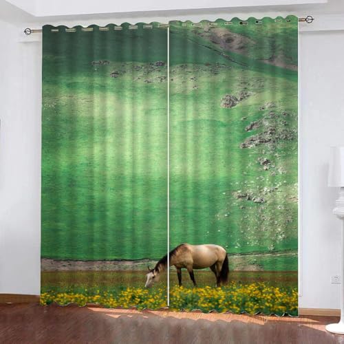 HABEAT 3D Pferd Vorhänge Abdunkelnde Blumen Kindervorhänge Vorhang mit ösen 2er Set Gardinen Blickdicht Verdunkelungs für Kinderzimmer Schlafzimmer Wohnzimmer B 110 X H 95 cm（Stil 4-8） von HABEAT