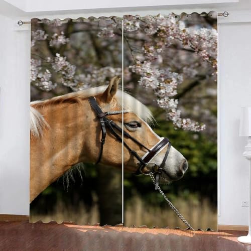 HABEAT 3D Pferd Vorhänge Abdunkelnde Blumen Kindervorhänge Vorhang mit ösen 2er Set Gardinen Blickdicht Verdunkelungs für Kinderzimmer Schlafzimmer Wohnzimmer B 110 X H 95 cm（Stil 9-8） von HABEAT