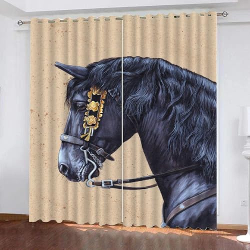 HABEAT 3D Pferd Vorhänge Abdunkelnde Tiere Pferd Kindervorhänge Vorhang mit ösen 2er Set Gardinen Blickdicht Verdunkelungs für Kinderzimmer Schlafzimmer Wohnzimmer B 110 X H 95 cm（Stil 10-5） von HABEAT