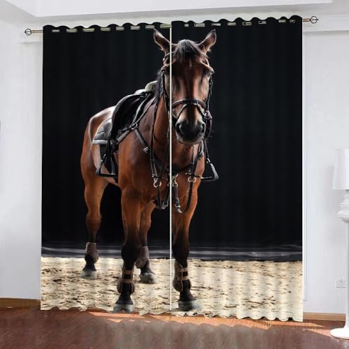 HABEAT 3D Pferd Vorhänge Abdunkelnde Tiere Pferd Kindervorhänge Vorhang mit ösen 2er Set Gardinen Blickdicht Verdunkelungs für Kinderzimmer Schlafzimmer Wohnzimmer B 110 X H 95 cm（Stil 6-9） von HABEAT