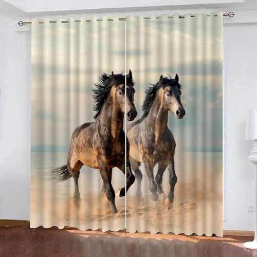 HABEAT 3D Pferd Vorhänge Abdunkelnde Tiere Pferd Kindervorhänge Vorhang mit ösen 2er Set Gardinen Blickdicht Verdunkelungs für Kinderzimmer Schlafzimmer Wohnzimmer B 110 X H 95 cm（Stil 7-4） von HABEAT