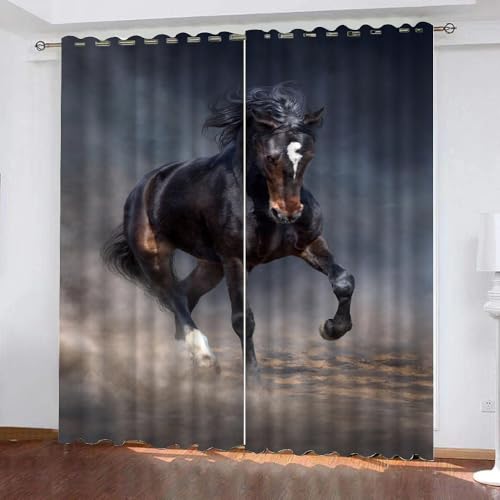 HABEAT 3D Pferd Vorhänge Abdunkelnde Tiere Pferd Kindervorhänge Vorhang mit ösen 2er Set Gardinen Blickdicht Verdunkelungs für Kinderzimmer Schlafzimmer Wohnzimmer B 110 X H 95 cm（Stil 7-8） von HABEAT