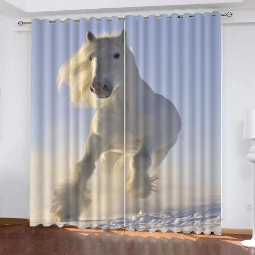 HABEAT 3D Pferd Vorhänge Abdunkelnde Tiere Pferd Kindervorhänge Vorhang mit ösen 2er Set Gardinen Blickdicht Verdunkelungs für Kinderzimmer Schlafzimmer Wohnzimmer B 110 X H 95 cm（Stil 7-9） von HABEAT