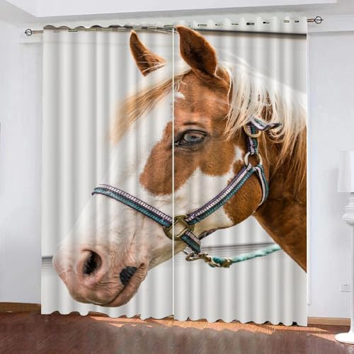 HABEAT 3D Pferd Vorhänge Abdunkelnde Tiere Pferd Kindervorhänge Vorhang mit ösen 2er Set Gardinen Blickdicht Verdunkelungs für Kinderzimmer Schlafzimmer Wohnzimmer B 110 X H 95 cm（Stil 9-5） von HABEAT