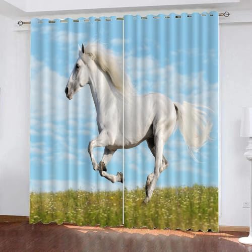 HABEAT 3D Pferd Vorhänge Abdunkelnde Tiere Pferd Kindervorhänge Vorhang mit ösen 2er Set Gardinen Blickdicht Verdunkelungs für Kinderzimmer Schlafzimmer Wohnzimmer B 150 X H 166 cm（Stil 1-9） von HABEAT