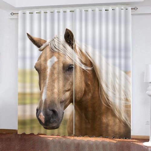 HABEAT 3D Pferd Vorhänge Abdunkelnde Tiere Pferd Kindervorhänge Vorhang mit ösen 2er Set Gardinen Blickdicht Verdunkelungs für Kinderzimmer Schlafzimmer Wohnzimmer B 150 X H 166 cm（Stil 8-9） von HABEAT