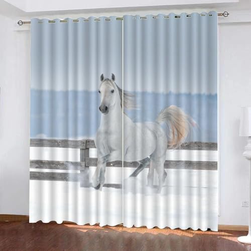 HABEAT 3D Pferd Vorhang Abdunkelnde Tiere Pferd Polyester Vorhänge mit ösen 2er Set Gardinen Blickdicht Verdunkelungs Geräuschreduzierung für Schlafzimmer Wohnzimmer B 220 X H 215 cm（Stil 7-6） von HABEAT