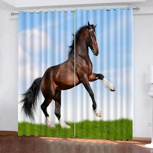 HABEAT 3D Pferd Vorhang Abdunkelnde Tiere Pferd Polyester Vorhänge mit ösen 2er Set Gardinen Blickdicht Verdunkelungs Geräuschreduzierung für Schlafzimmer Wohnzimmer B 234 X H 137 cm（Stil 2-6） von HABEAT