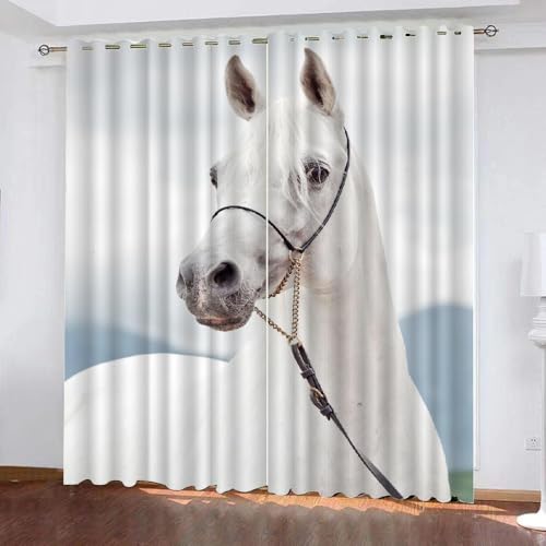 HABEAT 3D Pferd Vorhang Abdunkelnde Tiere Pferd Polyester Vorhänge mit ösen 2er Set Gardinen Blickdicht Verdunkelungs Geräuschreduzierung für Schlafzimmer Wohnzimmer B 234 X H 137 cm（Stil 8-6） von HABEAT