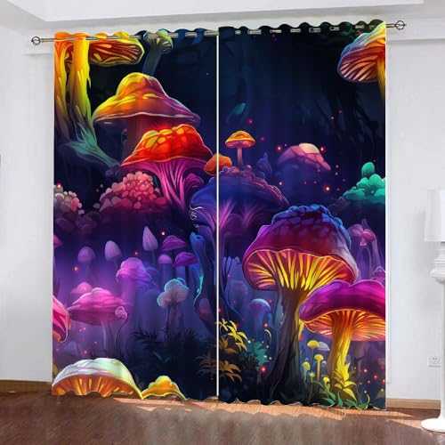 HABEAT 3D Pilz Gardinen Abdunkelnde Pilz Kinder vorhänge Vorhang mit ösen 2er Set Vorhänge Blickdicht Verdunkelungs für Kinderzimmer Schlafzimmer Wohnzimmer B 140 X H 160 cm（Stil 1-4） von HABEAT