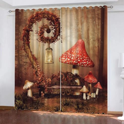 HABEAT 3D Pilz Gardinen Abdunkelnde Pilz Kinder vorhänge Vorhang mit ösen 2er Set Vorhänge Blickdicht Verdunkelungs für Kinderzimmer Schlafzimmer Wohnzimmer B 140 X H 160 cm（Stil 10-4） von HABEAT