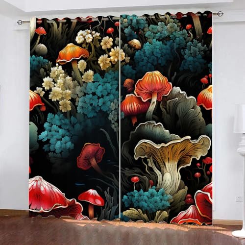 HABEAT 3D Pilz Gardinen Abdunkelnde Pilz Kinder vorhänge Vorhang mit ösen 2er Set Vorhänge Blickdicht Verdunkelungs für Kinderzimmer Schlafzimmer Wohnzimmer B 140 X H 160 cm（Stil 2-4） von HABEAT