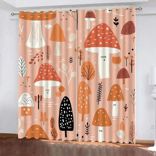 HABEAT 3D Pilz Gardinen Abdunkelnde Pilz Kinder vorhänge Vorhang mit ösen 2er Set Vorhänge Blickdicht Verdunkelungs für Kinderzimmer Schlafzimmer Wohnzimmer B 140 X H 160 cm（Stil 3-3） von HABEAT