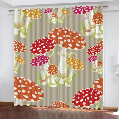 HABEAT 3D Pilz Gardinen Abdunkelnde Pilz Kinder vorhänge Vorhang mit ösen 2er Set Vorhänge Blickdicht Verdunkelungs für Kinderzimmer Schlafzimmer Wohnzimmer B 140 X H 160 cm（Stil 4-3） von HABEAT
