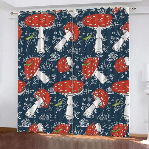 HABEAT 3D Pilz Gardinen Abdunkelnde Pilz Kinder vorhänge Vorhang mit ösen 2er Set Vorhänge Blickdicht Verdunkelungs für Kinderzimmer Schlafzimmer Wohnzimmer B 140 X H 160 cm（Stil 4-9） von HABEAT
