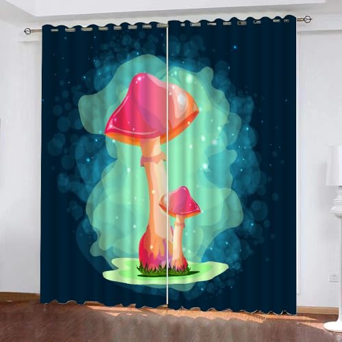 HABEAT 3D Pilz Gardinen Abdunkelnde Pilz Kinder vorhänge Vorhang mit ösen 2er Set Vorhänge Blickdicht Verdunkelungs für Kinderzimmer Schlafzimmer Wohnzimmer B 140 X H 160 cm（Stil 5-7） von HABEAT