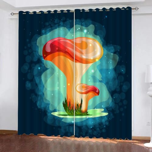 HABEAT 3D Pilz Gardinen Abdunkelnde Pilz Kinder vorhänge Vorhang mit ösen 2er Set Vorhänge Blickdicht Verdunkelungs für Kinderzimmer Schlafzimmer Wohnzimmer B 140 X H 160 cm（Stil 5-8） von HABEAT