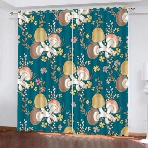 HABEAT 3D Pilz Gardinen Abdunkelnde Pilz Kinder vorhänge Vorhang mit ösen 2er Set Vorhänge Blickdicht Verdunkelungs für Kinderzimmer Schlafzimmer Wohnzimmer B 140 X H 160 cm（Stil 6-3） von HABEAT