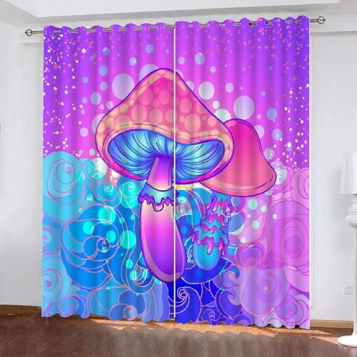 HABEAT 3D Pilz Gardinen Abdunkelnde Pilz Kinder vorhänge Vorhang mit ösen 2er Set Vorhänge Blickdicht Verdunkelungs für Kinderzimmer Schlafzimmer Wohnzimmer B 140 X H 160 cm（Stil 6-7） von HABEAT