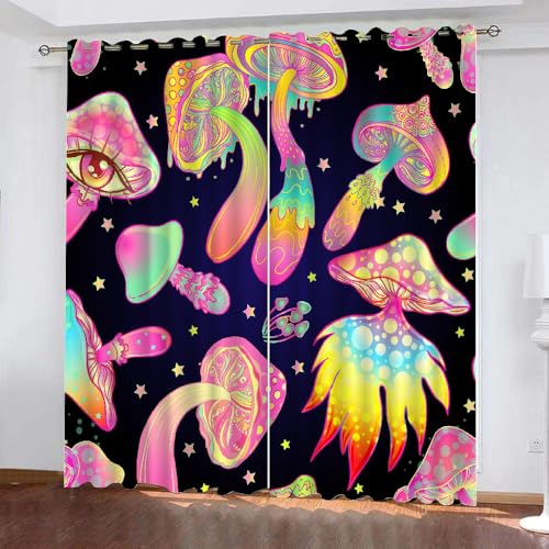 HABEAT 3D Pilz Gardinen Abdunkelnde Pilz Kinder vorhänge Vorhang mit ösen 2er Set Vorhänge Blickdicht Verdunkelungs für Kinderzimmer Schlafzimmer Wohnzimmer B 140 X H 160 cm（Stil 7-8） von HABEAT