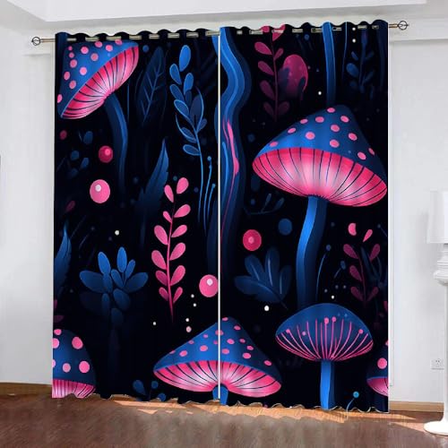 HABEAT 3D Pilz Gardinen Abdunkelnde Pilz Kinder vorhänge Vorhang mit ösen 2er Set Vorhänge Blickdicht Verdunkelungs für Kinderzimmer Schlafzimmer Wohnzimmer B 200 X H 160 cm（Stil 1-2） von HABEAT