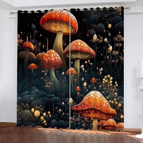 HABEAT 3D Pilz Gardinen Abdunkelnde Pilz Kinder vorhänge Vorhang mit ösen 2er Set Vorhänge Blickdicht Verdunkelungs für Kinderzimmer Schlafzimmer Wohnzimmer B 200 X H 160 cm（Stil 1-7） von HABEAT