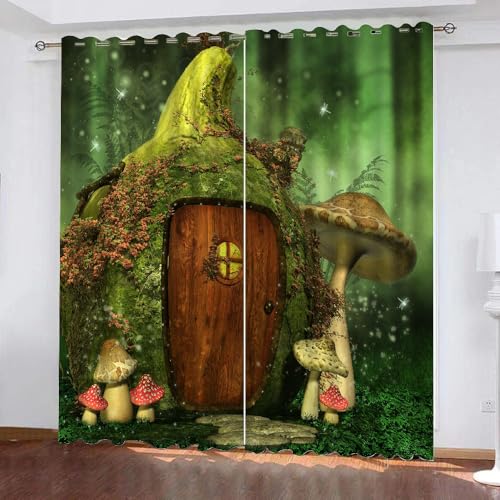 HABEAT 3D Pilz Gardinen Abdunkelnde Pilz Kinder vorhänge Vorhang mit ösen 2er Set Vorhänge Blickdicht Verdunkelungs für Kinderzimmer Schlafzimmer Wohnzimmer B 200 X H 160 cm（Stil 11-1） von HABEAT