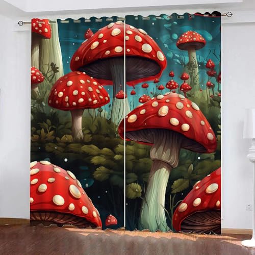 HABEAT 3D Pilz Gardinen Abdunkelnde Pilz Kinder vorhänge Vorhang mit ösen 2er Set Vorhänge Blickdicht Verdunkelungs für Kinderzimmer Schlafzimmer Wohnzimmer B 200 X H 160 cm（Stil 2-3） von HABEAT