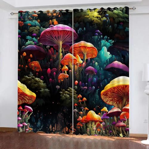 HABEAT 3D Pilz Gardinen Abdunkelnde Pilz Kinder vorhänge Vorhang mit ösen 2er Set Vorhänge Blickdicht Verdunkelungs für Kinderzimmer Schlafzimmer Wohnzimmer B 200 X H 160 cm（Stil 3-4） von HABEAT
