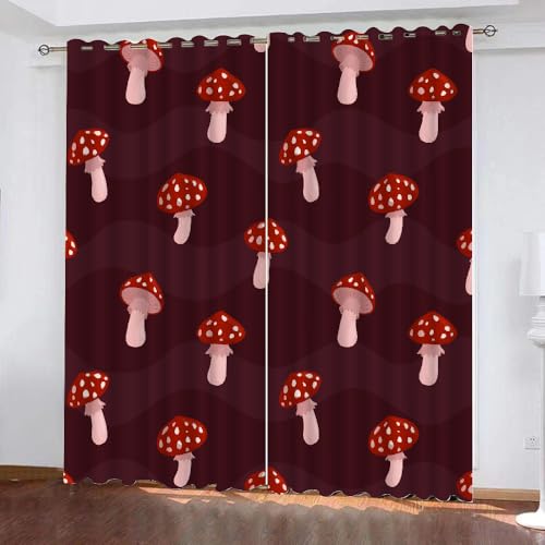 HABEAT 3D Pilz Gardinen Abdunkelnde Pilz Kinder vorhänge Vorhang mit ösen 2er Set Vorhänge Blickdicht Verdunkelungs für Kinderzimmer Schlafzimmer Wohnzimmer B 200 X H 160 cm（Stil 4-4） von HABEAT