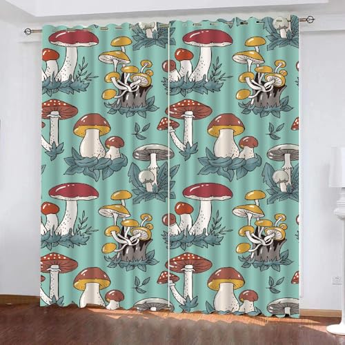 HABEAT 3D Pilz Gardinen Abdunkelnde Pilz Kinder vorhänge Vorhang mit ösen 2er Set Vorhänge Blickdicht Verdunkelungs für Kinderzimmer Schlafzimmer Wohnzimmer B 200 X H 160 cm（Stil 4-7） von HABEAT