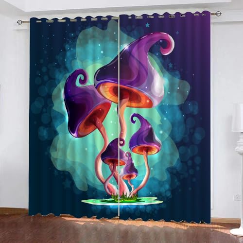 HABEAT 3D Pilz Gardinen Abdunkelnde Pilz Kinder vorhänge Vorhang mit ösen 2er Set Vorhänge Blickdicht Verdunkelungs für Kinderzimmer Schlafzimmer Wohnzimmer B 200 X H 160 cm（Stil 5-4） von HABEAT
