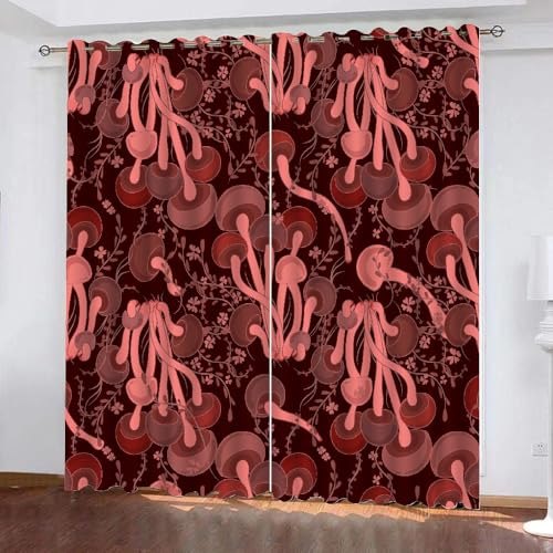 HABEAT 3D Pilz Gardinen Abdunkelnde Pilz Kinder vorhänge Vorhang mit ösen 2er Set Vorhänge Blickdicht Verdunkelungs für Kinderzimmer Schlafzimmer Wohnzimmer B 200 X H 160 cm（Stil 6-2） von HABEAT