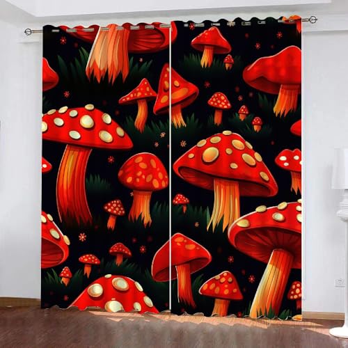 HABEAT 3D Pilz Vorhänge Abdunkelnde Pilz Kinder vorhänge Vorhang mit ösen 2er Set Gardinen Blickdicht Verdunkelungs für Kinderzimmer Schlafzimmer Wohnzimmer B 110 X H 95 cm（Stil 1-10） von HABEAT