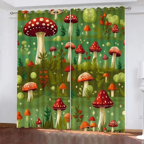 HABEAT 3D Pilz Vorhänge Abdunkelnde Pilz Kinder vorhänge Vorhang mit ösen 2er Set Gardinen Blickdicht Verdunkelungs für Kinderzimmer Schlafzimmer Wohnzimmer B 110 X H 95 cm（Stil 1-5） von HABEAT