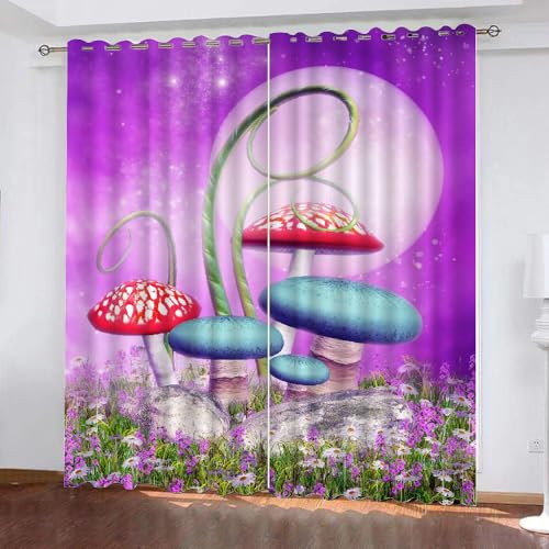 HABEAT 3D Pilz Vorhänge Abdunkelnde Pilz Kinder vorhänge Vorhang mit ösen 2er Set Gardinen Blickdicht Verdunkelungs für Kinderzimmer Schlafzimmer Wohnzimmer B 110 X H 95 cm（Stil 10-1） von HABEAT